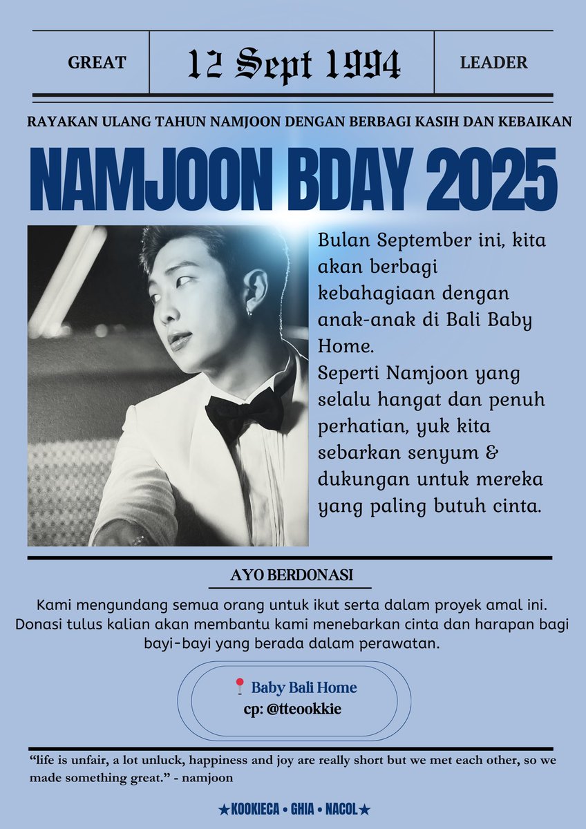 jjkookssi's tweet photo. ✨ We celebrate Jungkook and Namjoon’s birthdays by sharing love and kindness 💜

Inspired by their warmth, let’s spread hope to children at Bali Baby Home🌸
Even the smallest act can mean so much for them ✨💕
#JungkookBday2025 #NamjoonBday2025
#GoldenHeartProject https://t.co/wn5rC6WbJl