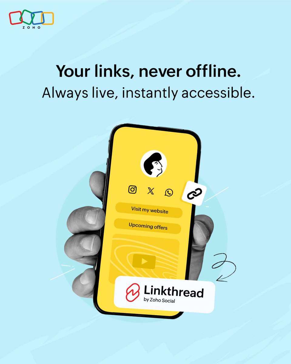 ZohoSocial's tweet photo. Never go offline!
With Linkthread by Zoho Social, your digital presence is always just one link away—customizable, media-rich, and ready for your audience in India and beyond.

Switch with ease, stay connected 👉🏼 https://t.co/2wRwPwuBfC

#LinkInBio #Linkthread #ZohoSocial https://t.co/nCeLYuh04n