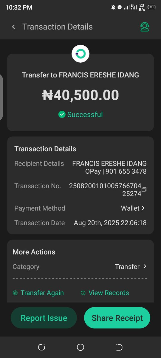 realClemoda's tweet photo. @OPay_NG 
Since yesterday at about 10pm, I transferred N40,500
to a registered Opay user. The user is yet to receive the value in his wallet, please look into this. https://t.co/ibOOPT7pSF