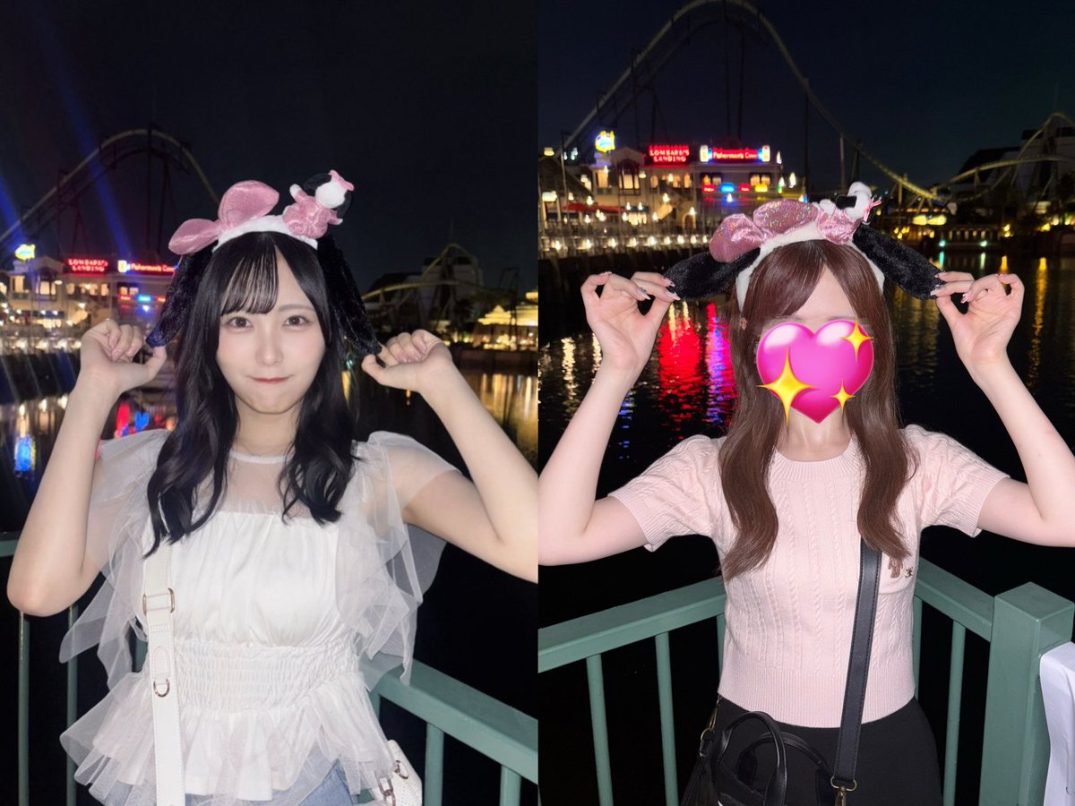 同じとこで撮ったよ📷💕お話し会の時にユニバで同じカチューシャつけるよって言ったら、珠里依が「じゃあ写真撮る時裏返しにして😹」って言ってくれたからそこがポイント( ･ω･)ﾉ⭐️ｗｗｗｗｗ<a href="/aida_jurii/">逢田 珠里依</a>