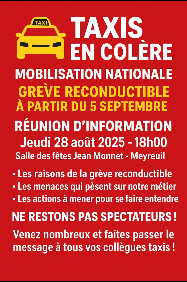 A Taxis en colère :
mobilisation
nationale dès le 5 septembre!