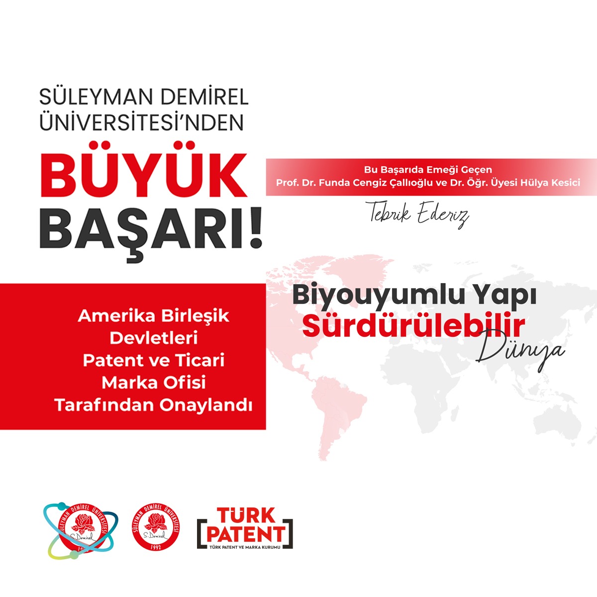 sd_universitesi's tweet photo. 🚀 Büyük gurur
Süleyman Demirel Üniversitesi akademisyenlerimiz tarafından geliştirilen “Production Method of Innovative Nanofiber Medical Textile Material With Transdermal-Drug Release Properties” başlıklı patentimiz, Amerika Birleşik Devletleri Patent ve Ticari Marka Ofisi tarafından onaylandı✨

Prof. Dr. Funda Cengiz Çallıoğlu danışmanlığında, Dr. Öğr. Üyesi Hülya Kesici’nin doktora çalışması kapsamında geliştirilen bu yenilikçi medikal tekstil ürünü, transdermal ilaç iletimi için özel olarak tasarlanan nanolifli yüzeylerden oluşuyor.

6 yıllık yoğun araştırma sonucunda, farklı polimerlerden üretilen nanolifli yüzeyler sayesinde azitromisin etken maddesinin kontrollü salımı mümkün hale geldi.

💫 SDÜ, bilimin ve inovasyonun ışığında geleceğe değer katmaya devam ediyor.

🚀 Great pride
Our patent titled "Innovative Nanofiber Medical Textile Material Production Method with Transdermal-Drug Release Properties" developed by our academicians at Süleyman Demirel University has been approved by the United States Patent and Trademark Office✨

This innovative medical textile product, developed under the supervision of Prof. Dr. Funda Cengiz Çallıoğlu and within the scope of the Ph. Prof. Dr. Hülya Kesici's doctoral study, this innovative medical textile product consists of nanofiber surfaces specially designed for transdermal drug delivery.

After 6 years of intensive research, controlled release of the active substance azithromycin became possible thanks to nanofiber surfaces produced from different polymers.

💫 SDU continues to add value to the future in the light of science and innovation

.
.

#SDÜ #Patent #Bilim #İnovasyon #TekstilMühendisliği