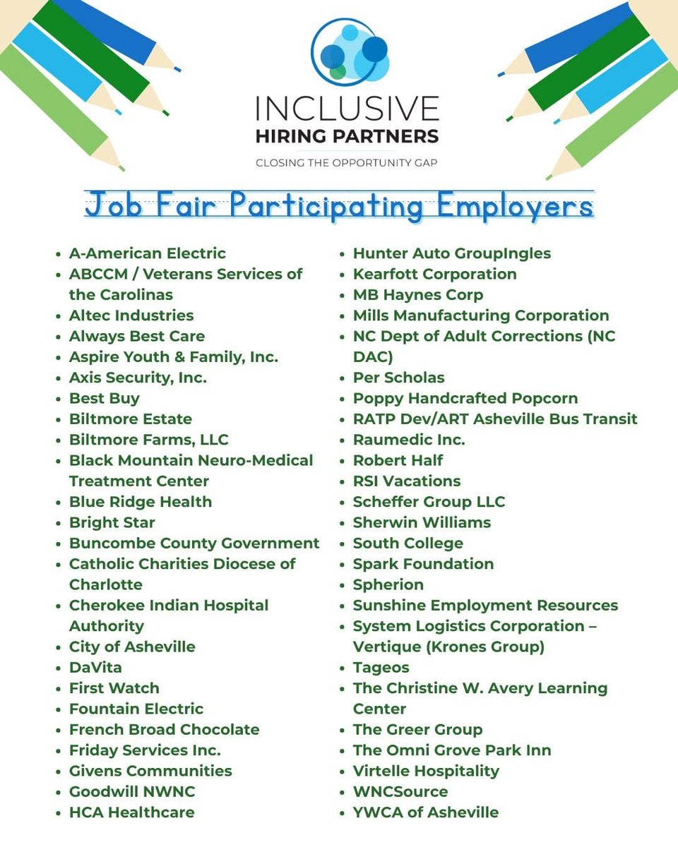 #TODAY - BCK2School &amp; BCK2WRK Job Fair is inviting employers and community partners from Buncombe and surrounding counties to participate, connect with job-ready talent, and help support local families as they prepare for a new season. 
More: bit.ly/47966re
#HCCAsheville