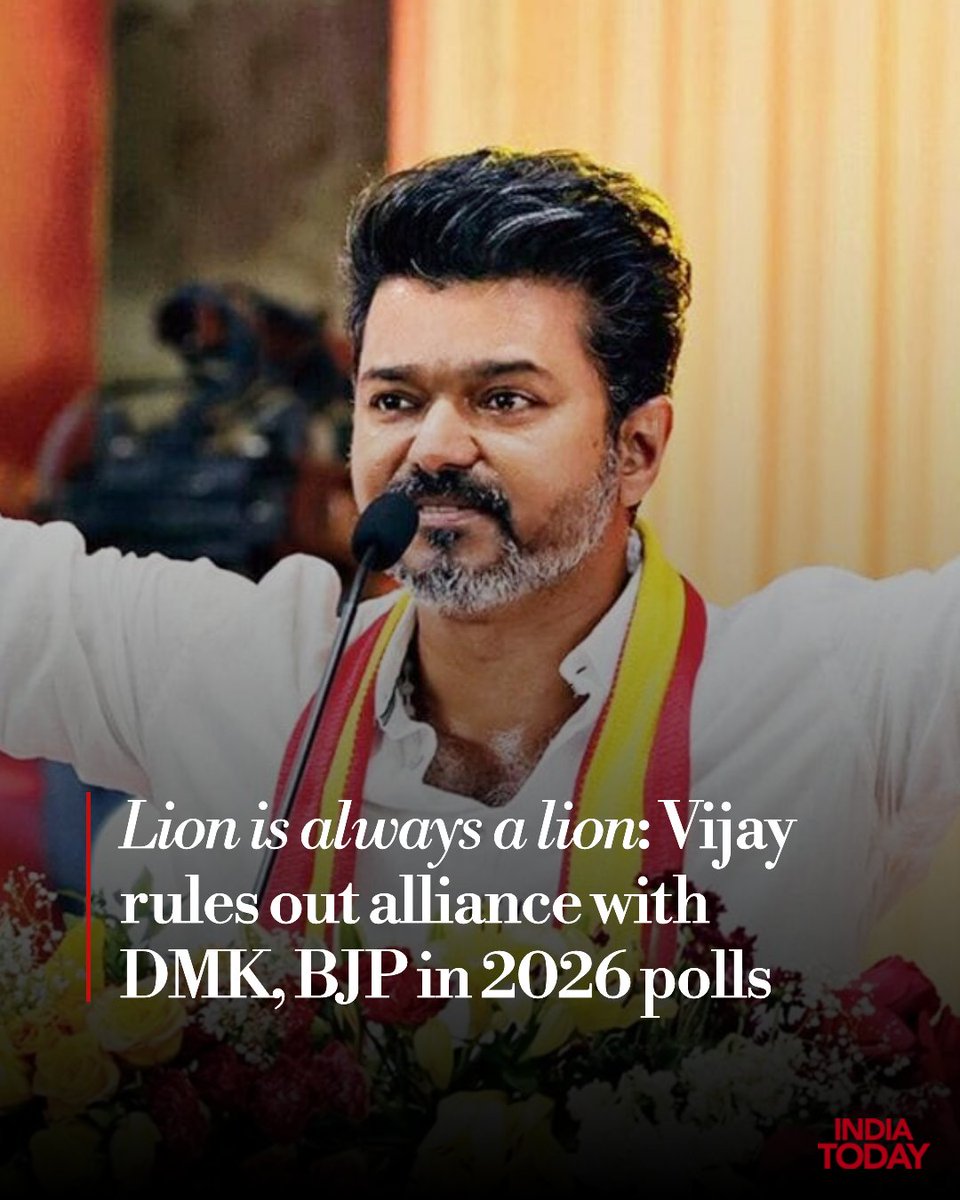 IndiaToday's tweet image. Actor Vijay on Thursday addressed his party’s second state-level conference at Parapathi in #Madurai district, delivering a speech laced with symbolism and political intent as he sought to rally supporters ahead of the 2026 Tamil Nadu Assembly elections.

@actorvijay drew on…