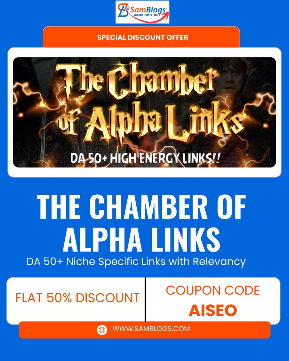 TheVikasSingal's tweet image. 🔥 Unlock 50% OFF Today! 🔥

📈 Supercharge your rankings with The Chamber of Alpha Links

💎 Premium Backlinks from DA50+ Authoritative Websites 💎

👉 Grab the deal now: samblogs.com/the-chamber-of…

👉 Use Code: AISEO

#AlphaLinks #SpecialDiscount #DA50Links #LinkBUilding #SEO