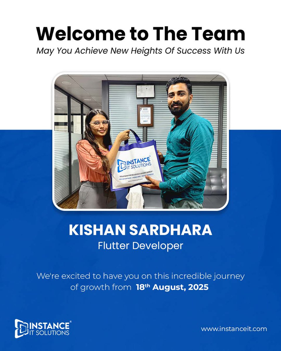 instance_it's tweet image. We’re excited to welcome three amazing professionals who are ready to bring fresh perspectives, skills, and passion to our team. Together, they strengthen our mission of building impactful digital solutions. 💡✨
Join us in giving them a warm welcome! 💙

#InstanceITSolutions