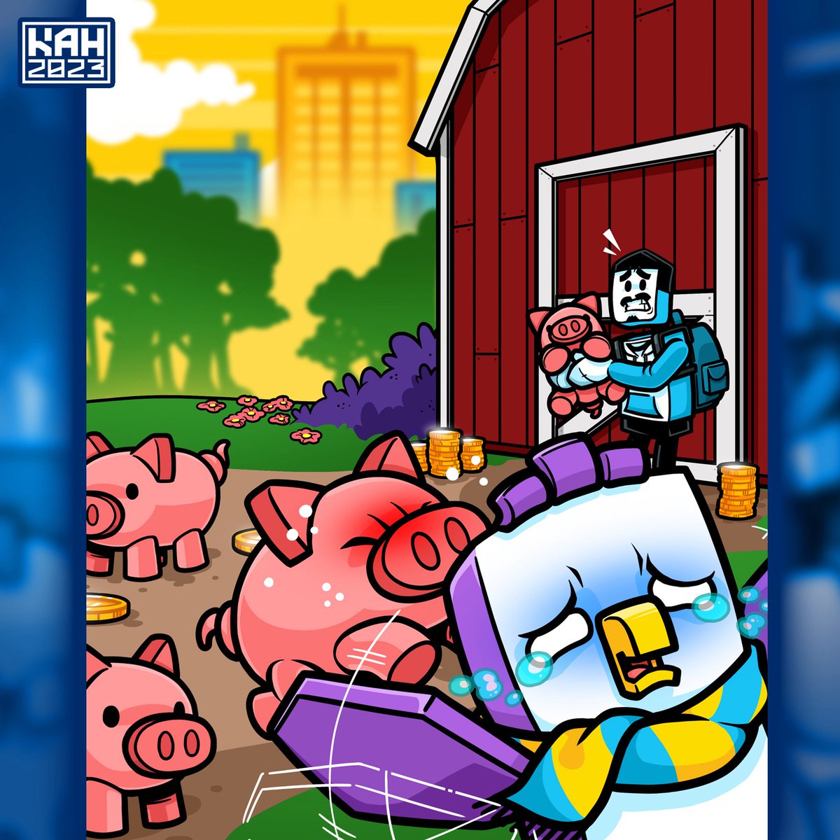 Cuddles the penguin LOVES little piggies! 🐽😌 Read all about it in my children’s book #ProGamersGuide to Making Friends! Autographed copies (from both author and myself!) available in my shop. @ProGamersGuide <a href="/BricksOBrian/">Brian Saviano</a> 

#MrHinkleDraws #BricksOBrian #ChildrensLit #KidsBooks