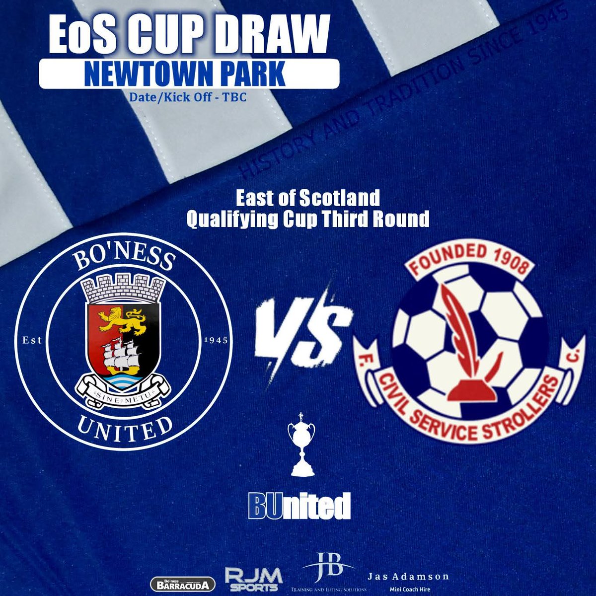 Bo'ness United FC (@bonessunited_fc) on Twitter photo <a href="/EastScotlandFA/">East of Scotland Football League</a> Qualifying Cup draw:
United Vs <a href="/csstrollers/">Civil Service Strollers FC</a>
The winners are at home to Berwick or Preston in round four. <a href="/EastScotlandFA/">East of Scotland Football League</a> Qualifying Cup draw:
United Vs <a href="/csstrollers/">Civil Service Strollers FC</a>
The winners are at home to Berwick or Preston in round four.