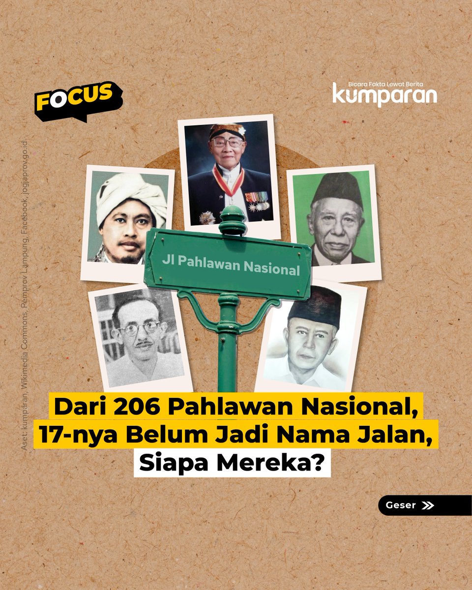 kumparan's tweet photo. Hampir tiap hari kita lewat jalan dengan nama pahlawan nasional. Tapi, ternyata ada 17 pahlawan yang namanya belum pernah dipakai jadi nama jalan. 

Siapa saja mereka? 👇

#focus #jalanpahlawan #news #infog https://t.co/Arl8OyIXLj