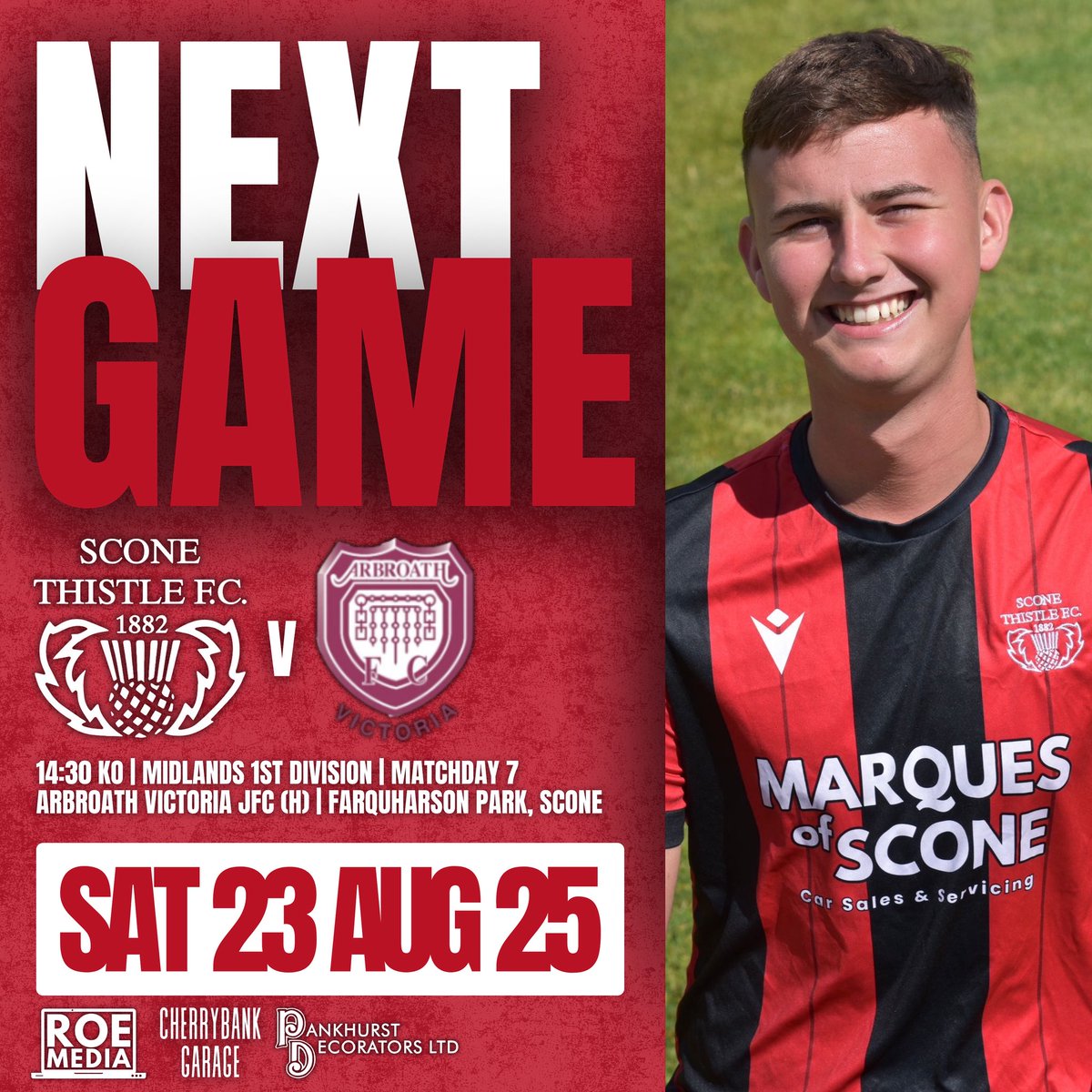 Scone Thistle FC (@sconethistlefc) on Twitter photo ๐๐๐๐ ๐๐ผ๐๐ || Arbroath Victoria JFC
๐ Midlands 1st Division
๐๏ธ Sat 23 Aug โ25
๐ Arbroath Victoria JFC
๐ Farquharson Park
โฐ 14:30 KO
โฌ ๐๐ผ๐๐พ๐๐ฟ๐ผ๐ ๐๐๐๐๐๐๐๐
๐จ๐ผโ๐ป Roe Media
๐ Cherrybank Garage
๐๏ธ Pankhurst Decorators
๐ดโซ๏ธ | #TheJaggies ๐๐๐๐ ๐๐ผ๐๐ || Arbroath Victoria JFC
๐ Midlands 1st Division
๐๏ธ Sat 23 Aug โ25
๐ Arbroath Victoria JFC
๐ Farquharson Park
โฐ 14:30 KO
โฌ ๐๐ผ๐๐พ๐๐ฟ๐ผ๐ ๐๐๐๐๐๐๐๐
๐จ๐ผโ๐ป Roe Media
๐ Cherrybank Garage
๐๏ธ Pankhurst Decorators
๐ดโซ๏ธ | #TheJaggies