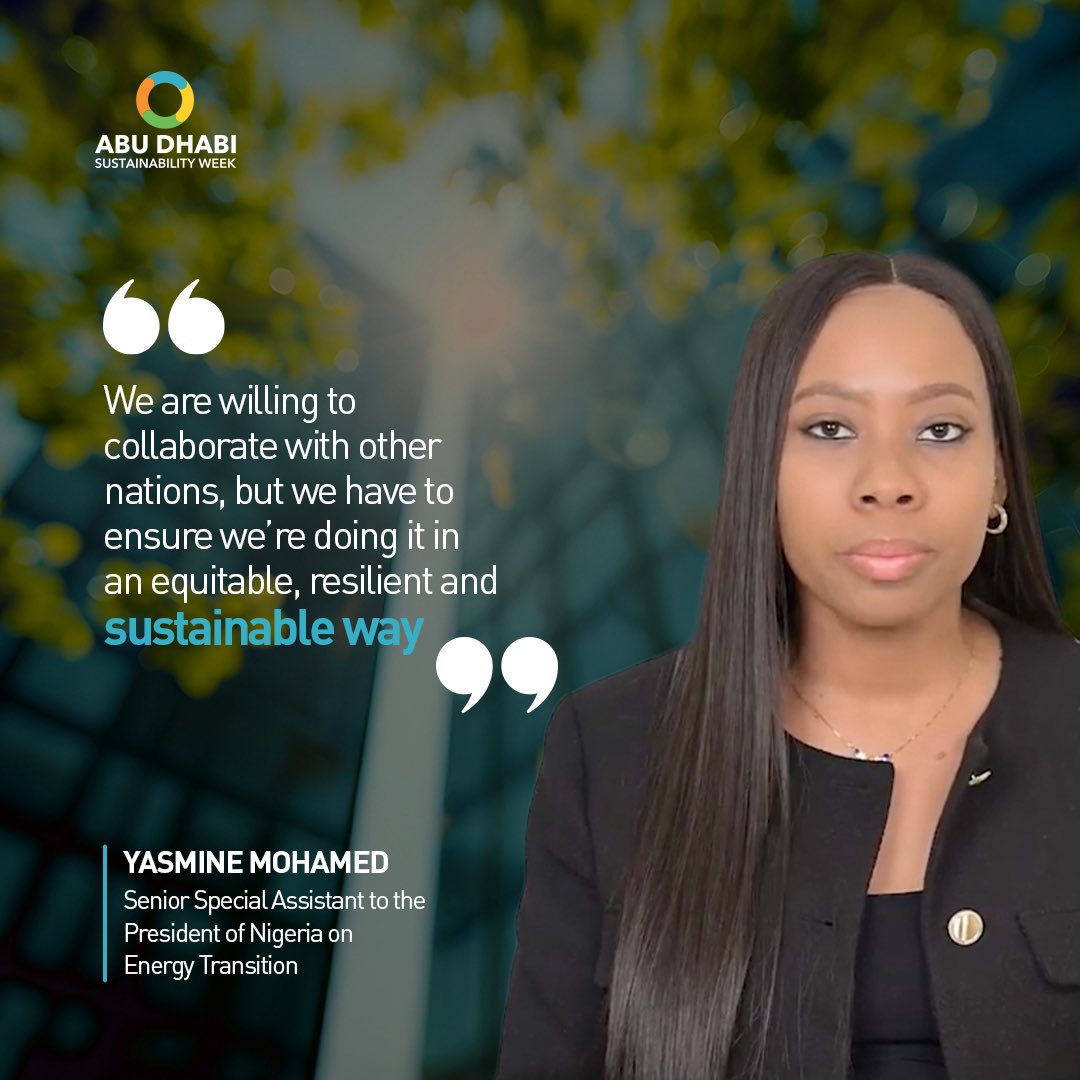 “Nigeria’s path to net zero is bold and must be fair,” says Yasmine Mohammed, Senior Special Assistant to the President on Energy Transition, at #ADSW2025.

From clean cooking fuels to CNG vehicles and smart farming, Nigeria’s Energy Transition Plan reflects local realities while