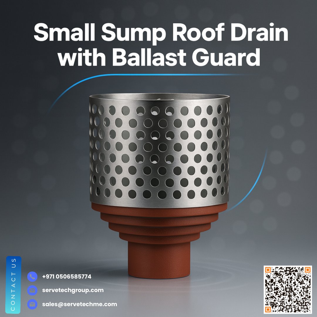 Servetech_'s tweet photo. ๐ Small Sump Roof Drain w/ Ballast Guard ๐ง
Built tough for IRMA & insulated roofs โ compact, durable, and efficient.
โ
6" SS Ballast Guard
โ
Cast Iron Body + Gravel Stop
โ
Secure Anchor Flange
โ
Self-Locking Dome (43 inยฒ free flow)
#RoofDrain #Servetech https://t.co/Ks7GXRM3FE