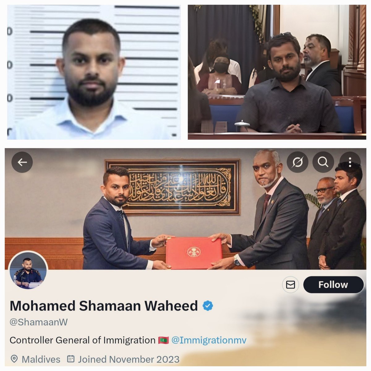 <a href="/HKurusee/">Hassan Kurusee</a> <a href="/tweetsfromanim/">Tweets of Anim🔻</a> <a href="/min_mohst/">Minister of Homeland Security & Technology</a> <a href="/AdhadhuMV/">Adhadhu</a> <a href="/aaaaaidh/">aaidh 🇵🇸</a> <a href="/DhiyavaruNews/">Dhiyavaru</a> <a href="/hrcmv/">HRC of the Maldives</a> <a href="/CNN/">CNN</a> <a href="/BBC/">BBC</a> ENFORCING LAWS WITH PERSONAL GRUDGES
Glad you released <a href="/tweetsfromanim/">Tweets of Anim🔻</a>! Don't you, <a href="/min_mohst/">Minister of Homeland Security & Technology</a>, enforce laws with personal grudges, harming and torturing people you dislike? Isn't <a href="/ShamaanW/">Mohamed Shamaan Waheed</a> in jail without a fair trial because of you?! 

WHO IS HOLDING SHAMMAAN IN ARBITRATION