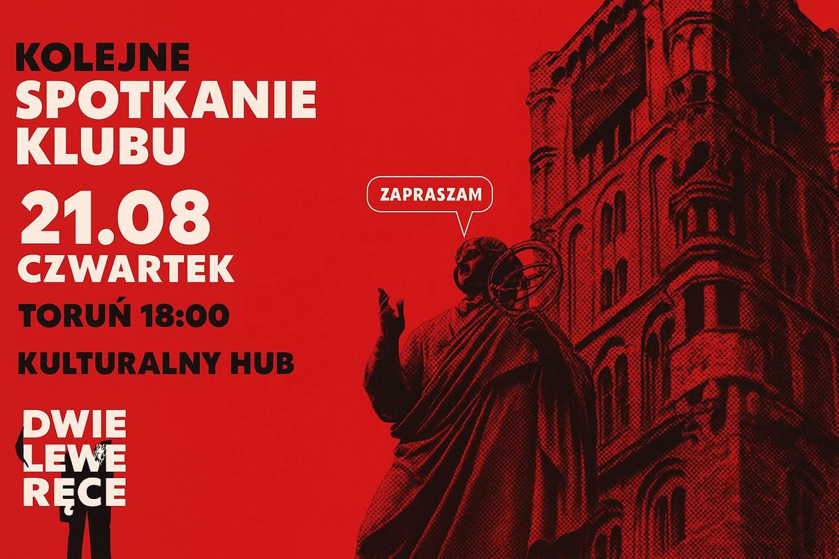 Wakacje, słoneczko, a więc my jesteśmy tak zakręceni, że nie wrzuciliśmy informacji o dzisiejszym spotkaniu 😅

Zatem tak, wpadajcie już za kilka godzin do Kulturalnego Hubu w Toruniu!