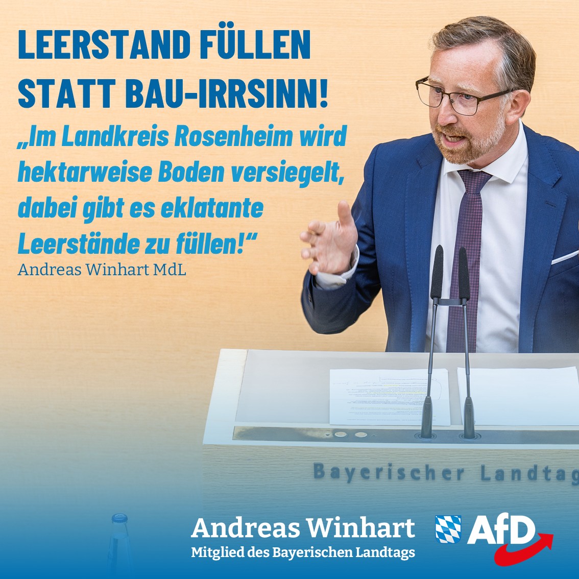 AndyWinhart's tweet photo. Der AfD-Landtagsabgeordnete Andreas #Winhart fordert eine Wende in der Wohnungspolitik im Landkreis #Rosenheim. Hintergrund ist eine aktuelle Anfrage an die Staatsregierung die zeigt, dass sowohl der #Flächenverbrauch im Landkreis massiv ist, allerdings auch gerade in den städtischen Regionen im Landkreis #Leerstände in signifikanter Höhe zu verzeichnen sind.
https://t.co/yeedjQfzam
