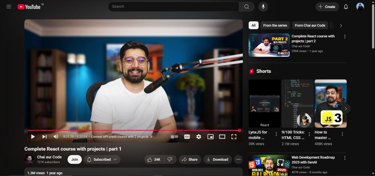 navoid_'s tweet image. First tweet dedicated to one of the most humble and kind teachers in the YouTube space @Hiteshdotcom.

Just completed part 1 of the React course and highly recommend it. Go check it out!