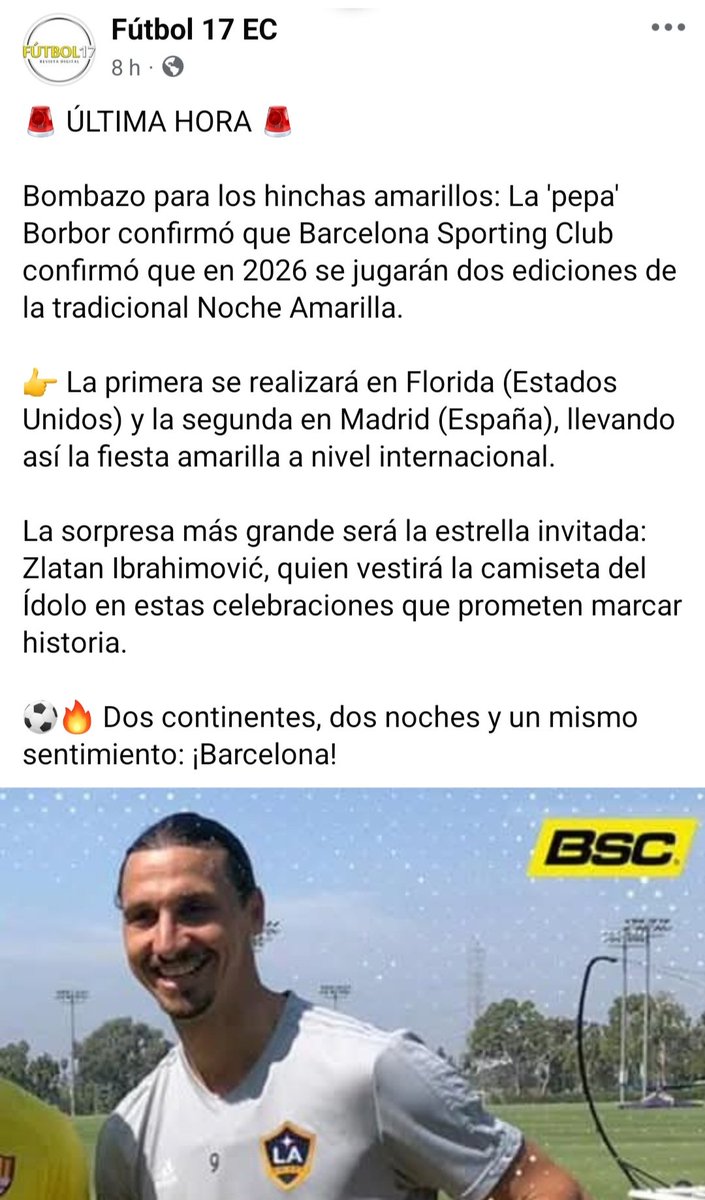 Jose Jorgge Bejarano (@pepelucky10) on Twitter photo Sigo pensando que nuestra DEBACLE INSTITUCIONAL es parte culpable un Sector de la Prensa. Es en serio que <a href="/BarcelonaSC/">BARCELONA S.C.</a> Institución se parte, se hunde en lo económico y deportivo y lanzan "Noche Amarilla 2026 con Zlatan"
Que les pasa? Reaccionen? Sigo pensando que nuestra DEBACLE INSTITUCIONAL es parte culpable un Sector de la Prensa. Es en serio que <a href="/BarcelonaSC/">BARCELONA S.C.</a> Institución se parte, se hunde en lo económico y deportivo y lanzan "Noche Amarilla 2026 con Zlatan"
Que les pasa? Reaccionen?