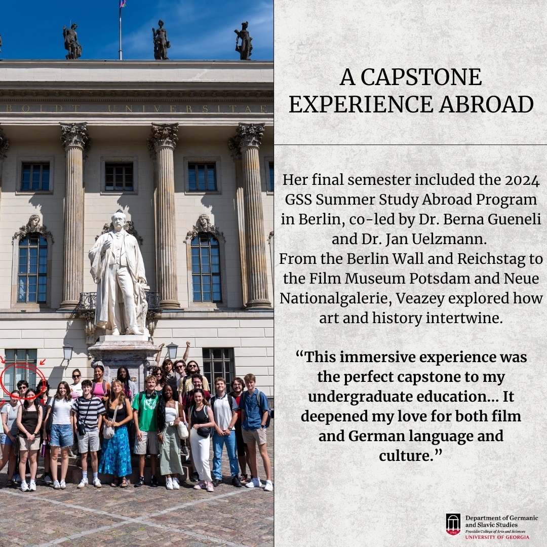 GSSatUGA's tweet photo. Meet Ashley Veazey 🎬🇩🇪
Ashley made the most of every opportunity at UGA. Now she’s heading to Germany to pursue her M.A. in Producing for Film &amp; Television. 

Read an extended version of Ashley's story on our website at https://t.co/AwU1R00jxO

#GSSatUGA #AlumniSpotlight https://t.co/JLGddptlmm