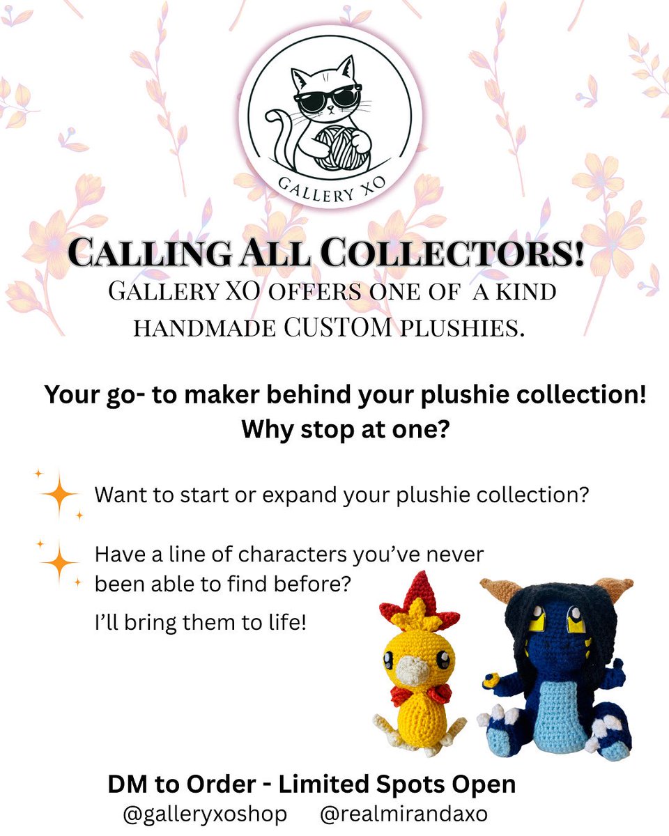 galleryxoshop's tweet photo. CALLING ALL COLLECTORS 🚨 Want to grow your plushie lineup? From Pokemon to your customs characters, I make plushies designed to complete your collection no matter how RARE! Some don’t even know they are a collector until they get their first plushie from Gallery XO! DM today https://t.co/UUbqWLYkJk
