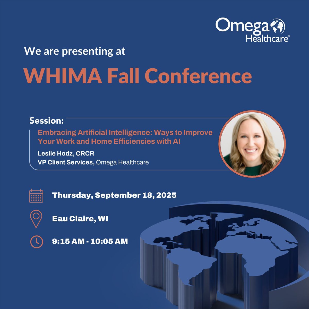 AI isn’t just the future — it’s here now. Join Leslie Hodz, CRCR, at the WHIMA Fall Conference for “Embracing Artificial Intelligence: Ways to Improve Your Work and Home Efficiencies with AI” and discover practical ways to integrate AI into your daily life. 

#OmegaHealthcare