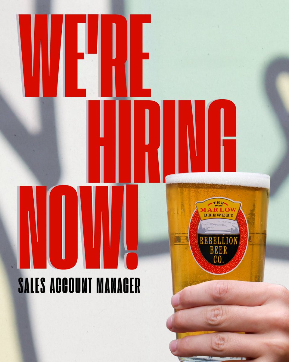 We’re Hiring! 🚨 

Join Rebellion Beer Co. as our new Sales Account Manager and help bring our award-winning brews to more pubs, bars, and retailers!

Ready to join the Rebellion? 
Find more information at - rebellionbeer.co.uk/vacancies/sale…