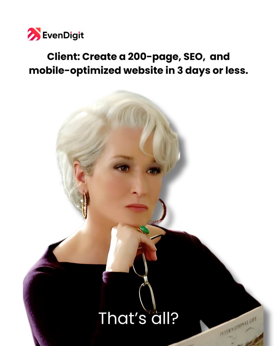 evendigit's tweet image. Should we throw in a Netflix series and a space rocket, too? 🚀😂

#MarketingAgencyLife #ClientExpectations #DigitalMarketing #EvenDigit #Relatable