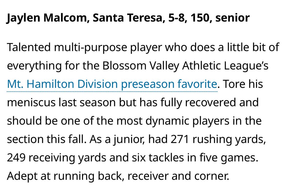 Santa Teresa Saints Football (@stbuiltfootball) on Twitter photo 🚨 S.T.BUILT’s standout senior RB/CB <a href="/Malcom_Jay6/">Jaylen malcom</a> featured in the Preseason All-B.A.N.G Running Back/Athletes‼️ 🚨 S.T.BUILT’s standout senior RB/CB <a href="/Malcom_Jay6/">Jaylen malcom</a> featured in the Preseason All-B.A.N.G Running Back/Athletes‼️