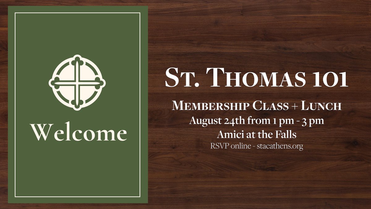 We have a full weekend ahead! Worship is on Sunday at 9 AM &amp; 11 AM. After services, we have volunteer trainings for St. Thomas Kids at the church. 
We also are gathering for our next St. Thomas 101 nearby - Amici at the Falls. 

Learn more at stacathens.org.