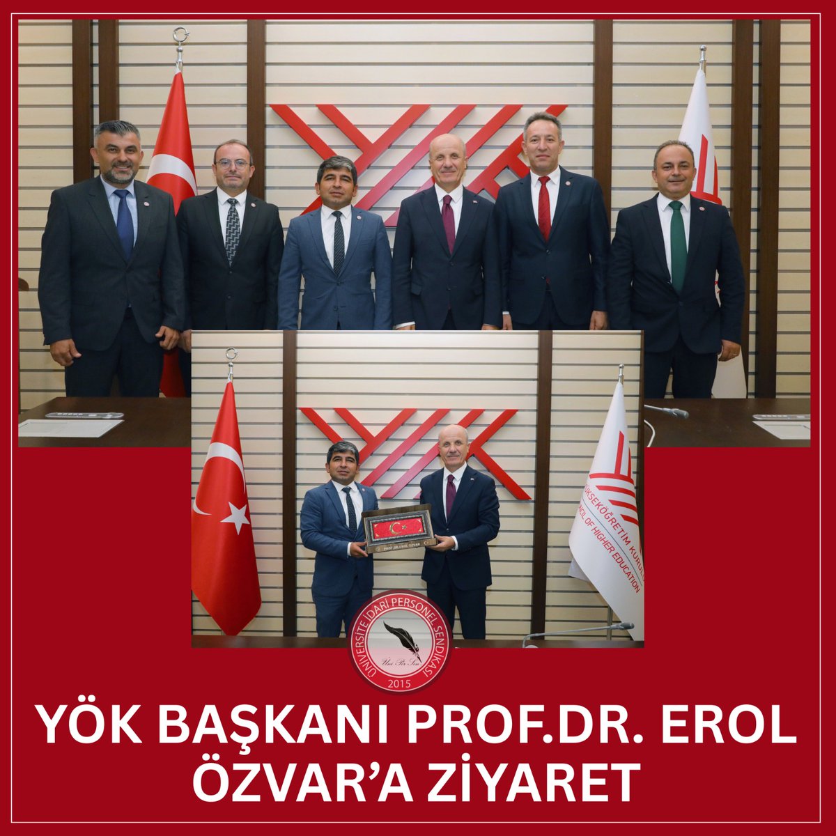 YÖK BAŞKANI PROF. DR. EROL ÖZVAR İLE GÖRÜŞME

      Üniversite İdari Personel Sendikası Yönetim Kurulu olarak YÖK Başkanımız Sayın Prof. Dr. Erol ÖZVAR’ı makamında ziyaret ettik. Bizleri samimiyetle ağırlayarak tüm taleplerimizi dikkatle dinleyen YÖK Başkanımıza teşekkür