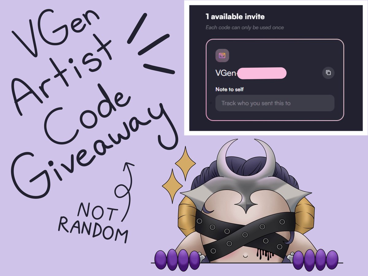 I have a #VGenCode that could be yours! If you're an artist, please follow these steps:

- Introduce yourself
- Share your recent work
- Like / repost / share
- Follow me (if you like my art? 👉👈)

I will close replies at 11:59pm EST on the 23rd and pick an artist the next day!