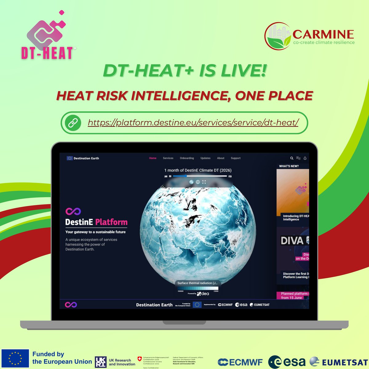 🚀 The #CARMINEProject is proud to share that DT-HEAT+ is now LIVE!

🌍 A digital twin provides same-day heat risk forecasts for Athens, Prague, London &amp; Bucharest — helping cities respond to extreme heat.

🔗 Learn more: carmine-project.eu/index.php/2025…

#ClimateResilience #DigitalTwin