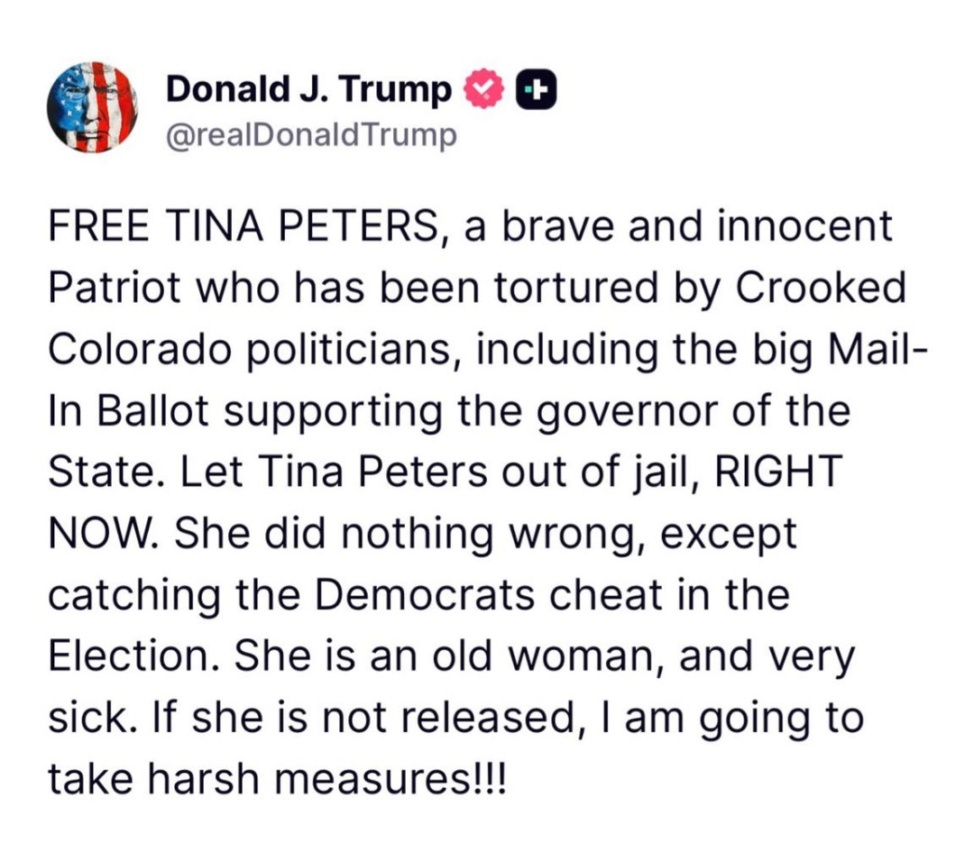 🚨POTUS: "FREE TINA PETERS."