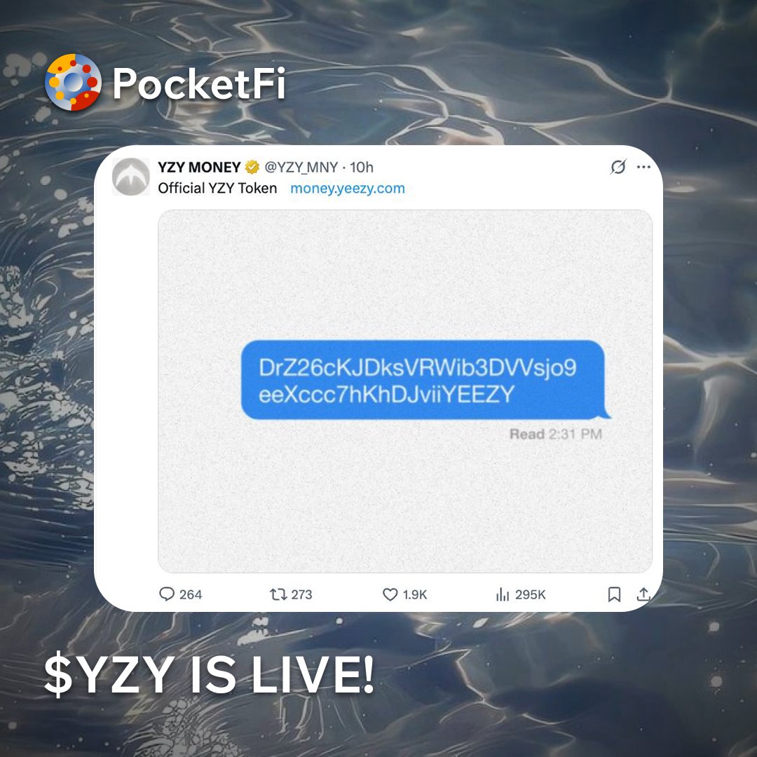 🕊️ $YZY is now live on PocketFi Official Yeezy token dropped by Ye and  available in your Pocket. 🟥 Walk in. Trade the legend.  https://t.co/E9gDlDL26l