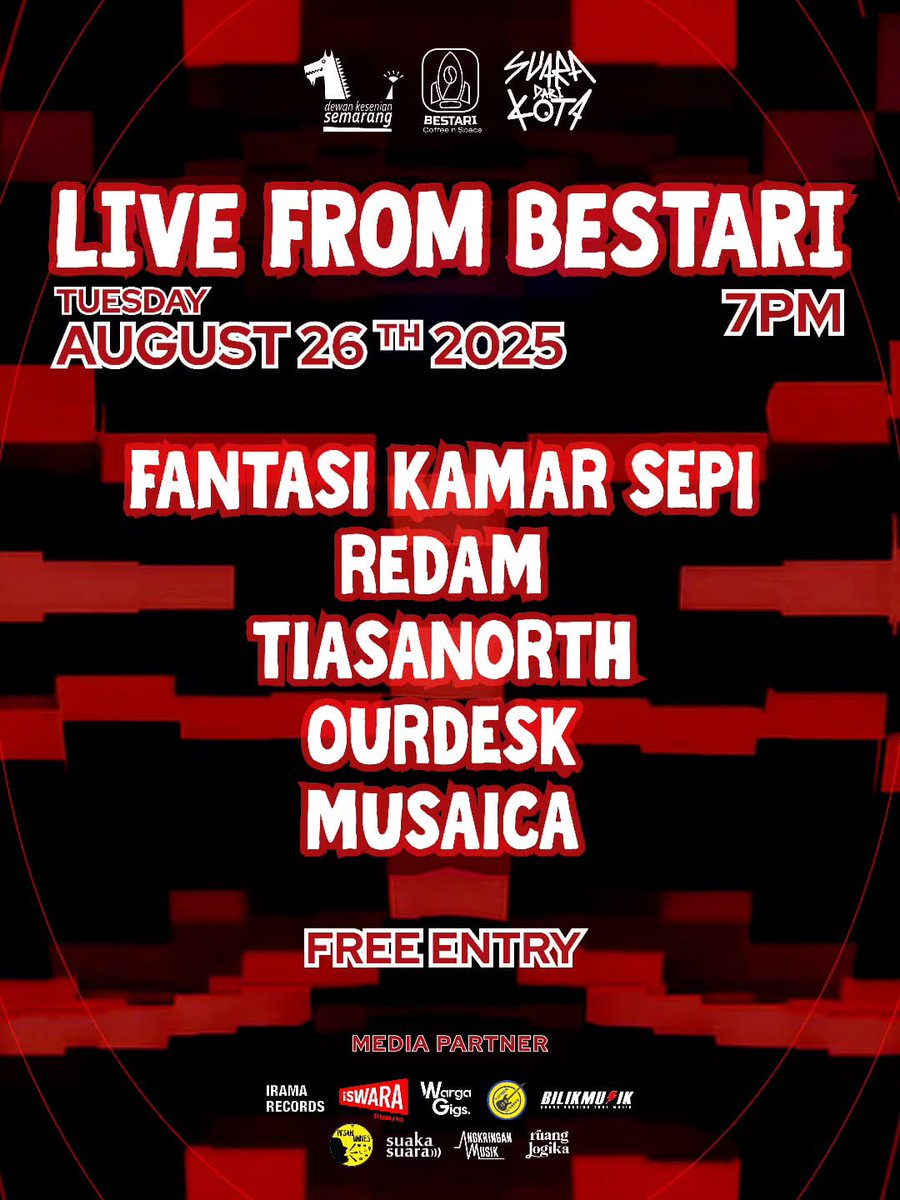 [PERTUNJUKAN]

‘Live From Bestari’

Selasa, 26 Agustus 2025
19.00-Selesai
Bestari Coffee n Space
HTM : Free! Cukup beli kopi di tempat aja