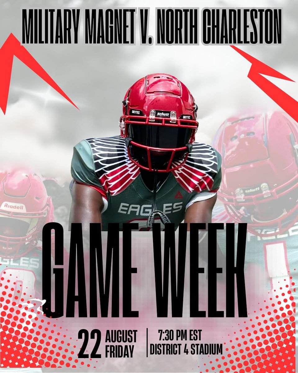 Eagle Football!!! Come out this Friday, August 22nd at 7:30pm to support our players as they take on the North Charleston Cougars at the D4 Stadium! Let's GO! #LeadCCSD #MMAUniverse #EaglePride #GoMMAEagles