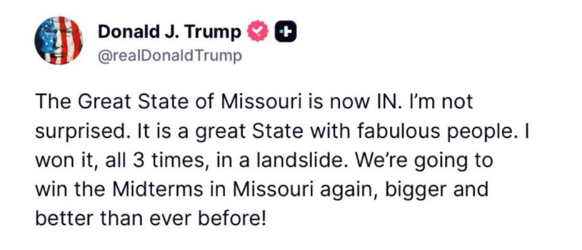 🚨 JUST IN: The state of Missouri will now officially redraw their 2026 U.S. House map in favor of Republicans. 

There will be a special session of the legislature soon.