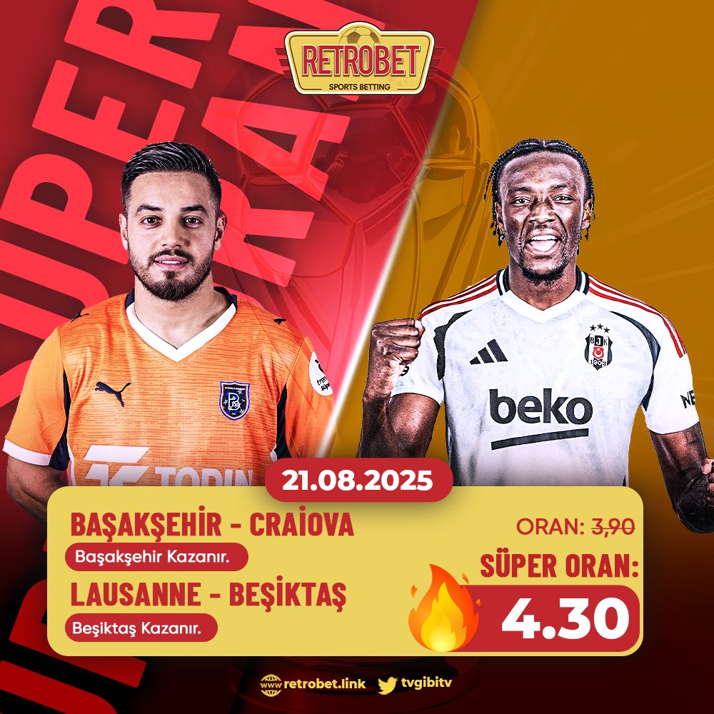 👑Retrobet Süper Oran

➖Beşiktaş Kazanır ✔️
➖Başakşehir Kazanır✔️

🔺SÜPER ORAN 🟰4.30💋

✅Kupon Bozdurma Retrobet’te 
📌 Adres:  retrobet.link/?btag=twitter