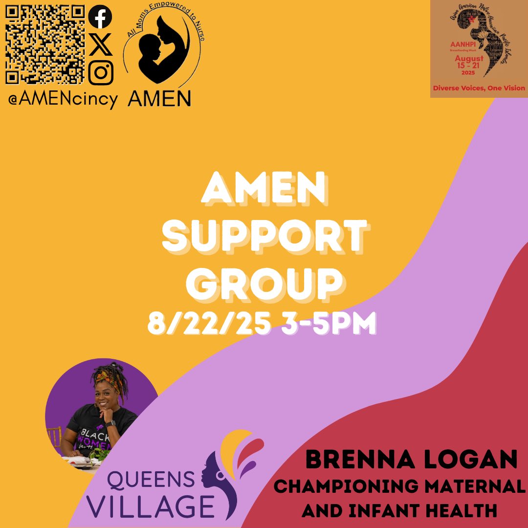 Join us for a National Breastfeeding Month AMEN peer support group with our good friends from Queens Village!!  August 22nd, 3-5. 
<a href="/QVCincy/">Queens Village</a> <a href="/SWOhioBFC/">Southwest Ohio Breastfeeding Coalition</a> <a href="/CradleCincy/">Cradle Cincinnati</a> <a href="/HamCoHealth/">Hamilton County Public Health</a> <a href="/cincihealthdept/">Cincinnati Health</a> <a href="/bi3cincinnati/">bi3</a>