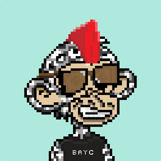 MrPixels_eth's tweet image. Camo Ape with mo hawk and sunglasses, ripping a bayc top
