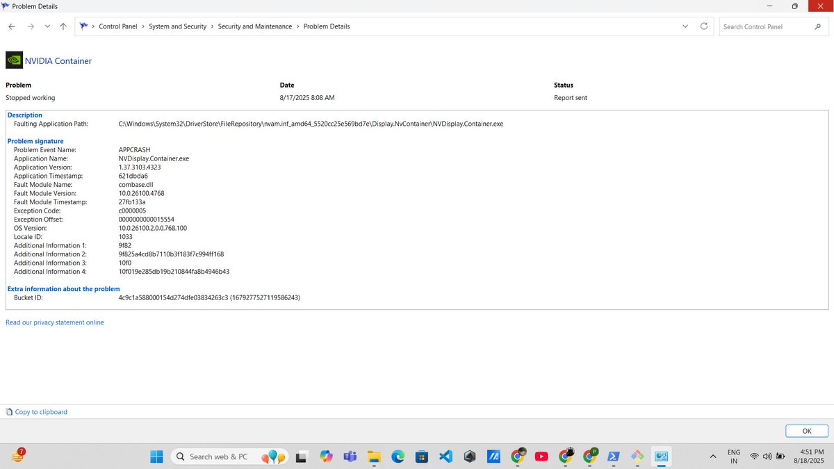 PriyanshuK37985's tweet image. The "fix" failed immediately. How did ASUS's own tools miss this?

Tech's tool:  FAILED

MyASUS app:  FAILED

But Windows' Reliability Monitor caught the truth, blaming their NVDisplay.Container.exe for critical crashes, as proven in the raw XMLs. #ASUSfail