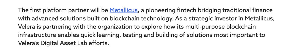 In addition, Velera - the largest CUSO in the US is also a strategic investor in the Metal Blockchain vision!

Let that sink in! $METAL