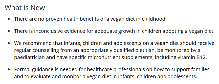 fleroy1974's tweet photo. Pediatric position paper on vegan diets:
▶️no proven heath benefits
▶️inconclusive evidence for adequate growth
▶️specific supplements are needed (B12, ...)
▶️dedicated counseling &amp; monitoring recommended https://t.co/naiNGv0HPk
