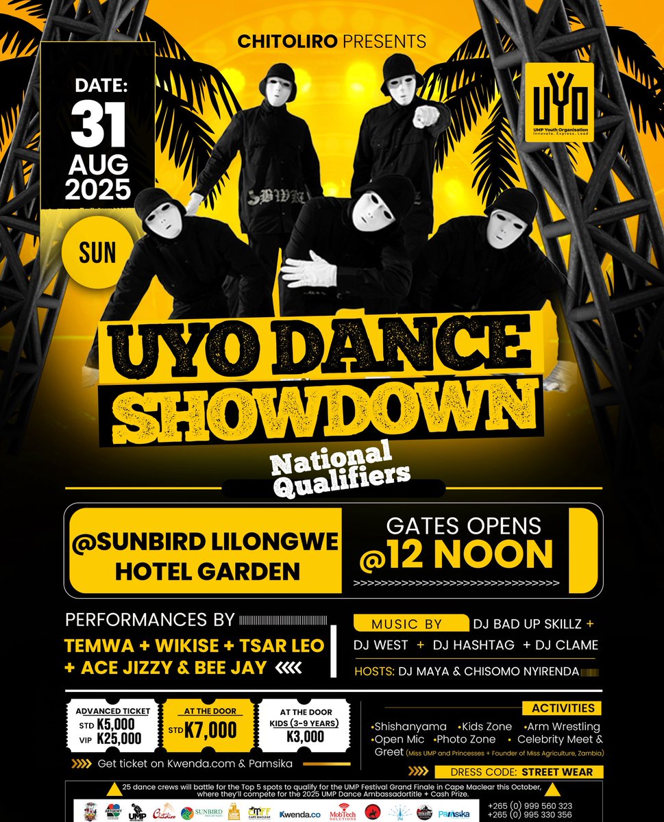 Making history for Dance in Malawi. Sunday 31 August will be wild.
25 Dance Groups across Malawi will battle it out on 1 stage.