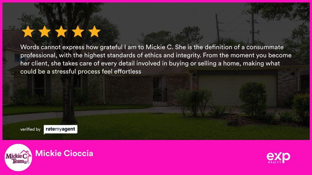 CallMickieC's tweet photo. My latest RateMyAgent review in Katy.
Real Estate Broker 424155
https://t.co/eiXevaSZ6p

...
#ratemyagent #realestate #eXp_Realty https://t.co/EvxvzgqJcD