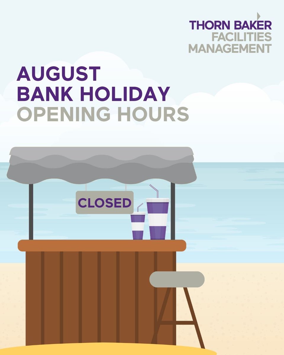 As we head into August Bank Holiday weekend, we just wanted to give a quick reminder that we’ll be closed on Monday 25th August. 
 
We’ll be back with regular working hours from Tuesday 26th August. 
  
#LongWeekend #BankHoliday #OpeningHours #ThisIsThornBaker #August