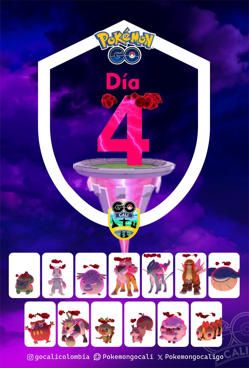 GoCaliColombia's tweet photo. Día 4️⃣ de #CombatesMax en #PokémonGo!!

Recuerda armar tus estrategias en equipo y #JugarenComunidad! 💪 💥

#GoCaliColombia #Pokemon #Infografiapokemon #citysafaricolombia https://t.co/JTuBg37uDt