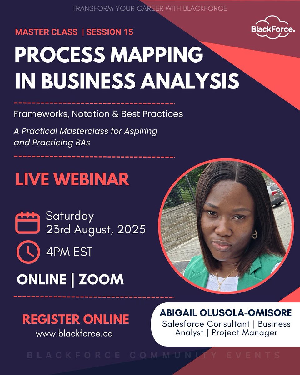 BlackforceHQ's tweet photo. Blackforce Training invites you to an exclusive masterclass session designed for anyone aspiring to gain knowledge in process mapping as one of the most powerful tools in a Business Analyst’s toolkit.

🔗 Register Now: 
https://t.co/vEhyUOtyHo https://t.co/wOJXaWMaNS