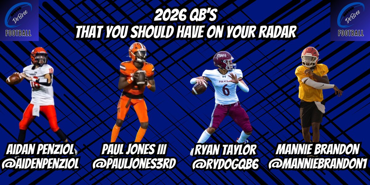 Derek Bertrand(DeBree Football) (@derekbertrand15) on Twitter photo Coaches, don't sleep on these guys⚡️ Make sure they are on your radar📡
<a href="/AidenPenziol/">Aiden Penziol</a> <a href="/pauljones3rd/">Paul Jones lll ✞</a> <a href="/RydogQB6/">Ryan Taylor</a> <a href="/MannieBrandon1/">Mannie Brandon 3⭐️</a> Coaches, don't sleep on these guys⚡️ Make sure they are on your radar📡
<a href="/AidenPenziol/">Aiden Penziol</a> <a href="/pauljones3rd/">Paul Jones lll ✞</a> <a href="/RydogQB6/">Ryan Taylor</a> <a href="/MannieBrandon1/">Mannie Brandon 3⭐️</a>