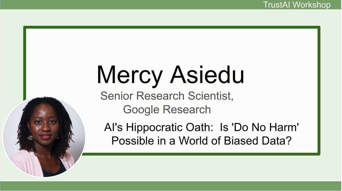 TrustAI_Indaba's tweet photo. We have kicked started the 2nd half of our workshop with a keynote by @dr_nyamewaa,  on "AI's Hippocratic Oath:  Is 'Do No Harm' Possible in a World of Biased Data? "
@DeepIndaba  
#biases #data #africa #perspectives

#Urunana – Hand in Hand for AI in Africa https://t.co/jDw1mr2tm4