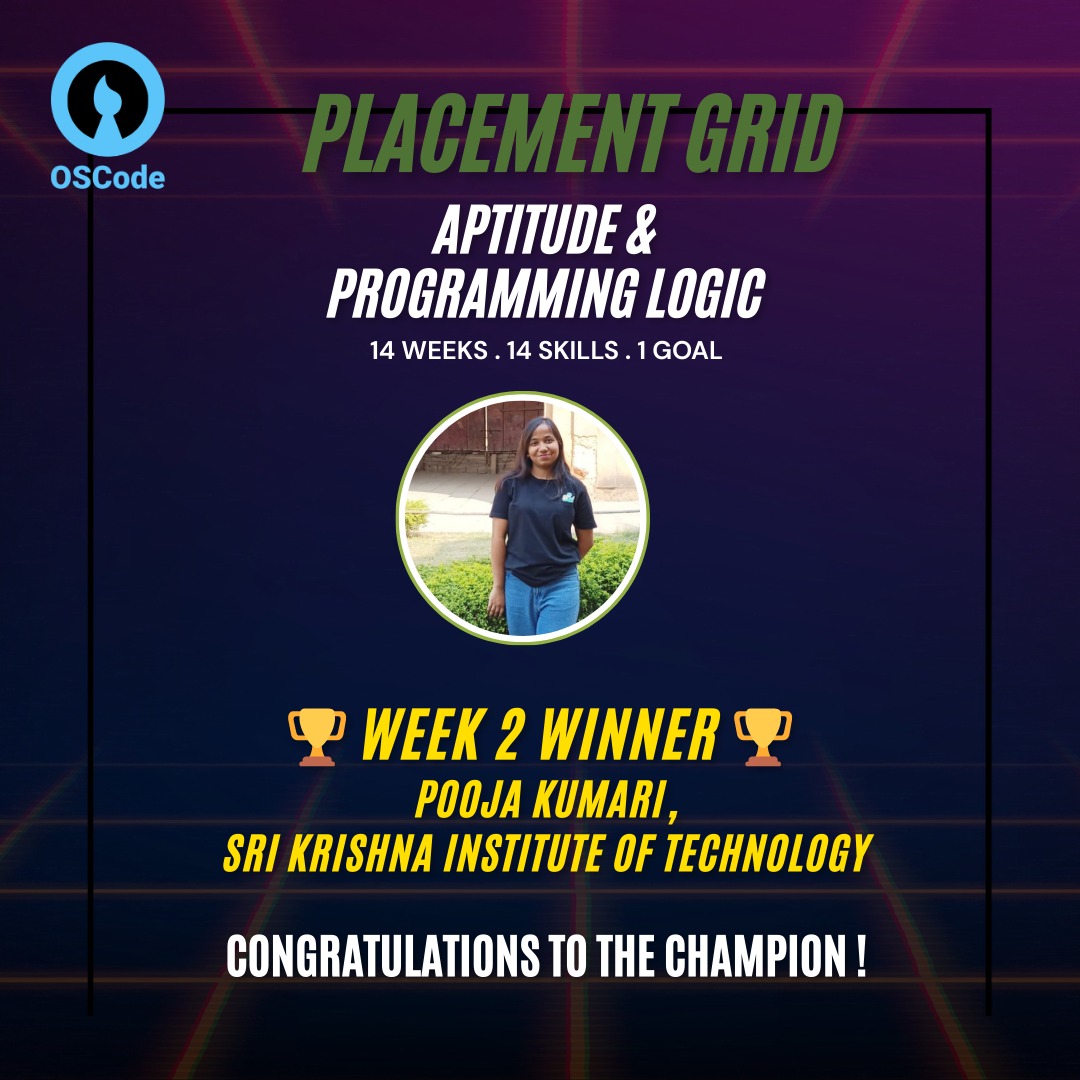 OSCodeCommunity's tweet image. Winner of placement Grid week 2
#placement #upskill